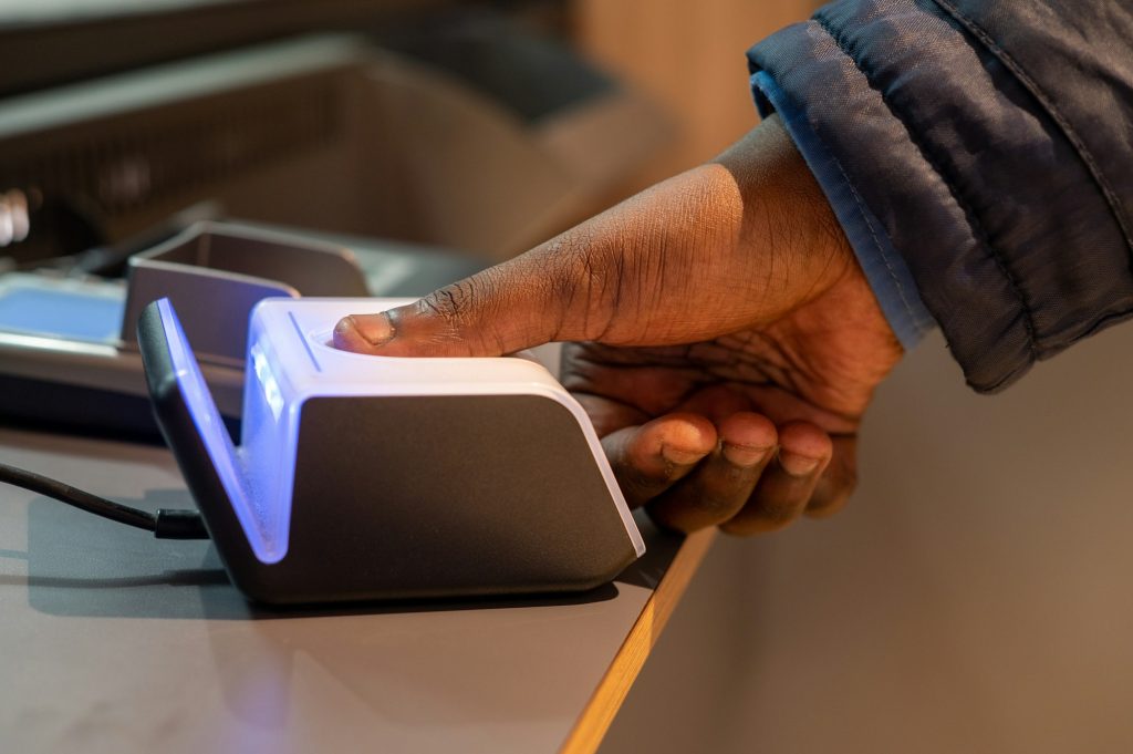 Close up shot of person being authenticated through biometrics